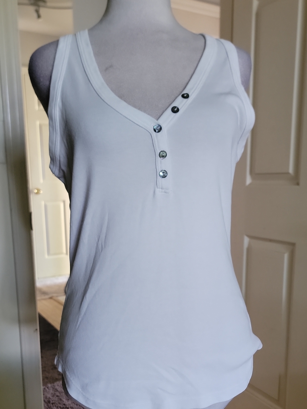 Women’s White V-Neck Button Detail Tank Top